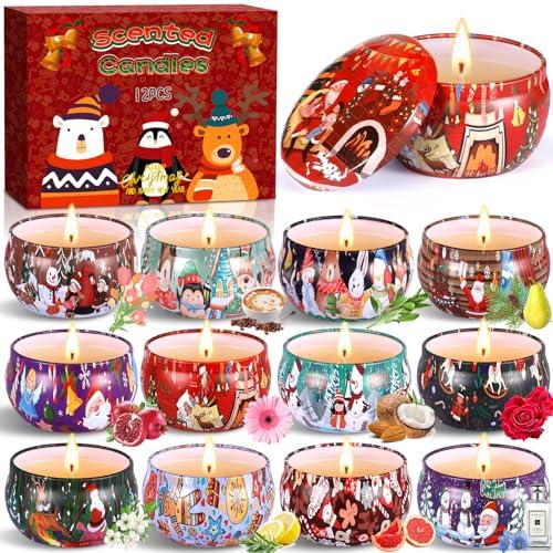 VIPNAJI Candle Candele Profumate Regalo di Natale 12 pezzi Candele Set per Aromaterapia Candela Aromatica di cera di soia naturale con coperchio, Decora il Natale, Regalo per Donna, Mamma, Amici