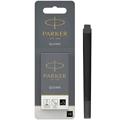 PARKER Quink Ricariche per Penne Stilografiche, Cartucce Lunghe, Nero, Confezione da 5