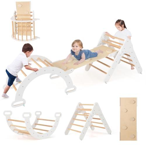 COSTWAY Set da Arrampicata 4 in 1 per Bambini - Triangolo, Arco e Rampa (Bianco)