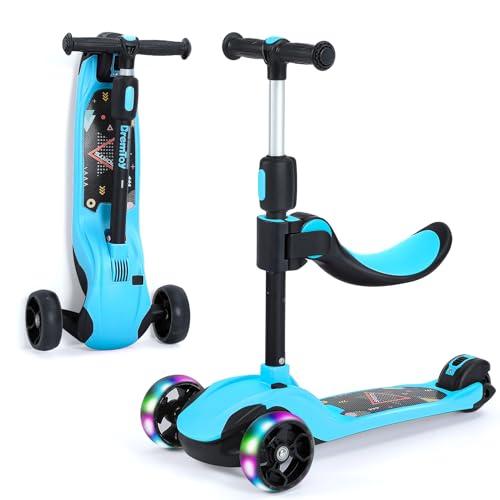 BremToy Monopattino per Bambini 1-12 Anni Blu, con Sedile e Ruote LED