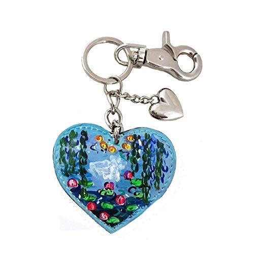 Portachiavi in Pelle Dipinta a Mano - STAGNO DI NINFEE E SALICE DI MONET