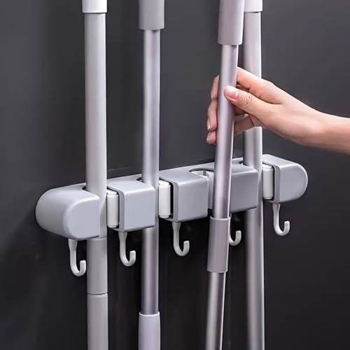 Organizzatore da Muro per Scopa e Mocio con 4 Ripiani e 5 Ganci