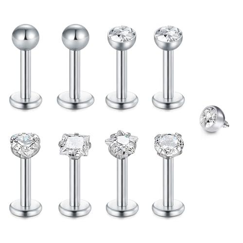 WillTen 8 Pezzi Piercing Trago Helix Labbra Acciaio Chirurgico Argento