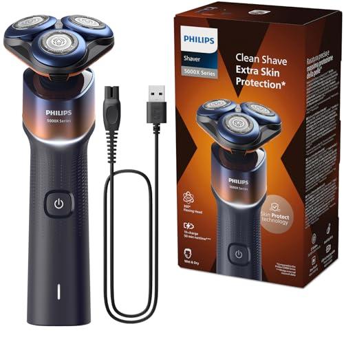 Philips Shaver 5000X Series Rasoio elettrico Wet and Dry tecnologia Skin Protect, testina flessibile a 360°, 1 ora di ricarica/ricarica rapida di 5 minuti, cappuccio a P, Arancione, modello X5012/00