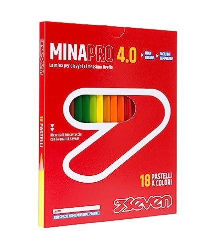 Seven Set Matite Colorate - Scatola da 18 pz - Confezione Pastelli Scuola, Ufficio - MINA 4.0 - Spazio Etichetta Nome