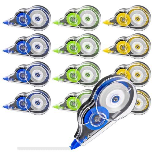 Correttore a Nastro 12 Pezzi, 12m x 5 mm, Scolorina Nastro con Cappuccio Protettivo