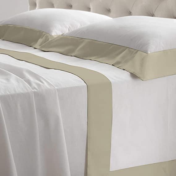 Lisola Set Completo Lenzuola Matrimoniali, Cotone e Raso, 1 Lenzuolo da Sopra 250x290cm + 1 Lenzuolo da Sotto 180x200x30cm + 2 Federe 80x50cm, Made in Italy, Modello: Diamante, Sabbia