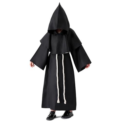 Banchif Costume Bambino Medievale Halloween - Monaco Sacerdote (Nero, 140)