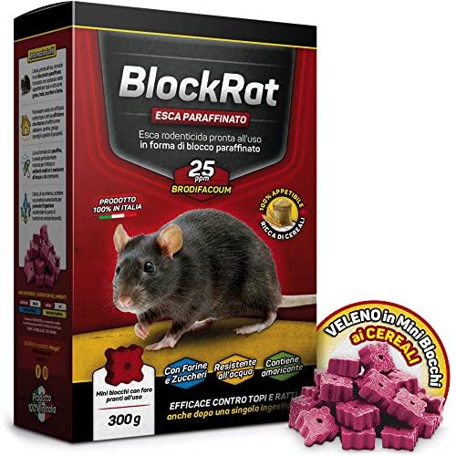 Veleno per Topi e Ratti in Mini Blocchi ai Cereali, Esca Topicida Professionale Potente, Ratticida per Uso Esterno e Interno con Trappola, Novità Esche, BlockRat 300 g