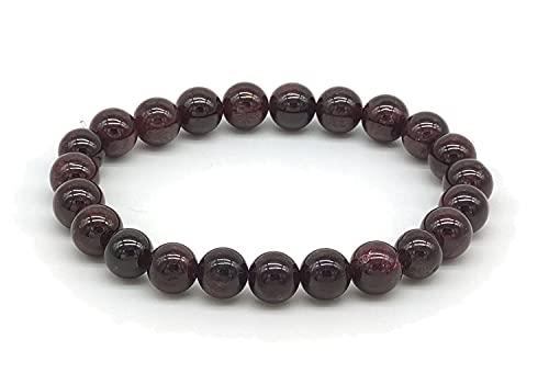 Bracciale in Granato Unisex, Pietre Dure Naturali, Elastico 19cm, Fatto a Mano