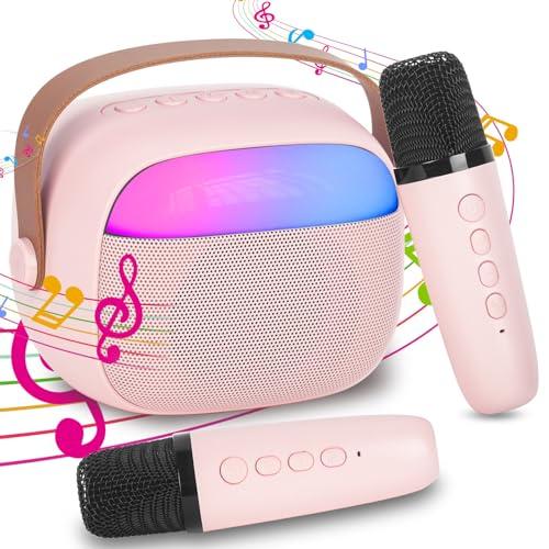 Karaoke per Bambini e Adulti con 2 Microfoni Wireless Bluetooth, Effetti Vocali e Luci LED