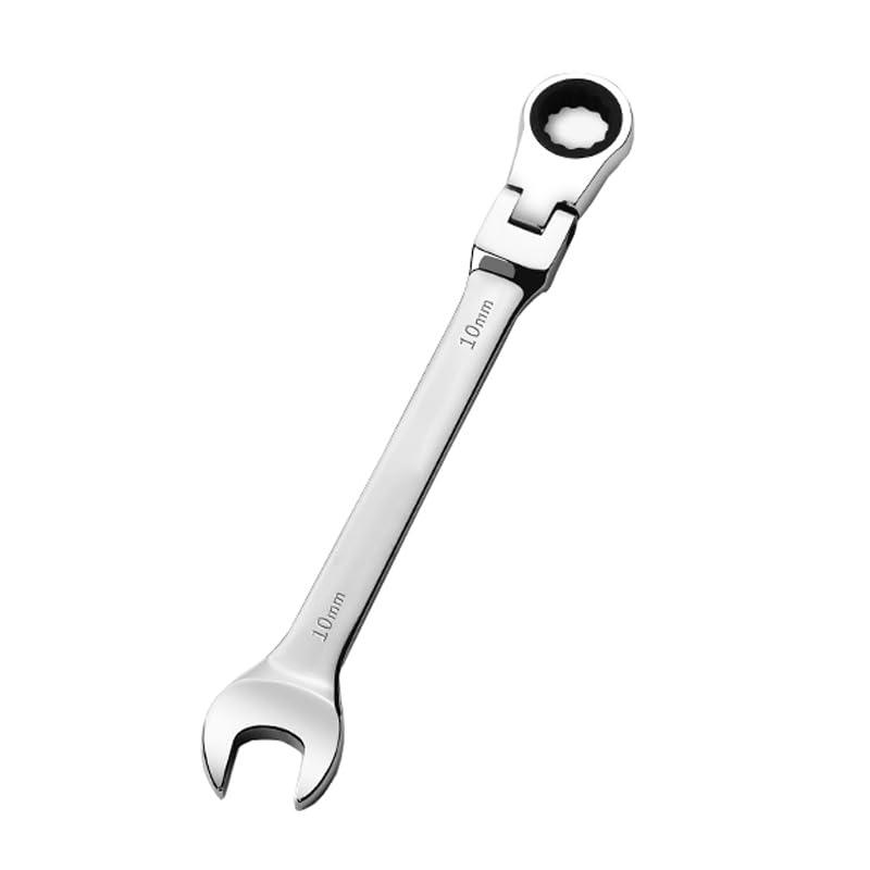 1 confezione da 10 mm Flex-Head chiave combinata a cricchetto 72 denti, Cr-V costruita, cromatura