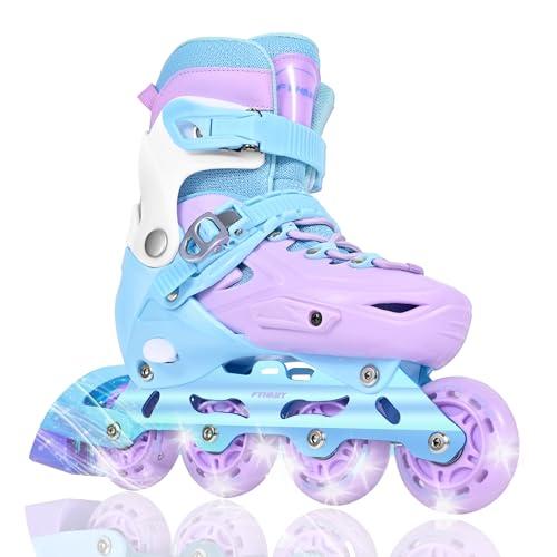 Pattini in linea per bambini regolabili per ragazze con ruote luminose, pattini a rotelle in linea per bambini per giovani bambini principianti all'interno all'aperto (Viola, M)
