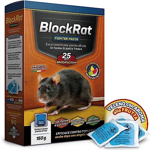 BlockRat Veleno per Topi Professionale Potente in Pasta Fresca con Aroma alla Frutta, Esca Topicida e Ratticida per Uso Esterno e Interno, Novità Esche, 150 g