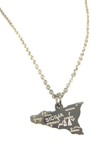 Collana con ciondolo Sicilia in acciaio inossidabile