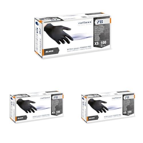 Reflexx R78, Guanti in Nitrile Neri senza Polvere Gr 4, 100 Pezzi, Nero taglia L (Confezione da 3)