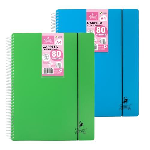 Starplast Raccoglitore con buste a spirale flessibili, 80 custodie, buste trasparenti lisce, formato A4, copertina in plastica resistente, uso scolastico, personale o da ufficio, confezione da 2