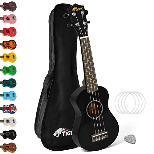 Tiger Ukulele Soprano Nero con Custodia per Principianti