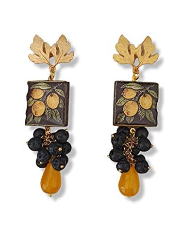 Orecchini Siciliani con Mattonelle in Ceramica di Caltagirone e Quarzo Citrino