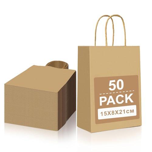 Gucass Sacchetti di Carta Kraft con Manici, 15x8x21cm - 50 Pezzi