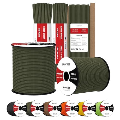 Brotree Paracord 550 Tipo III - Corda di Nylon a 7 Fili da 4mm per Sopravvivenza e Attività All'aperto (Verde Militare)