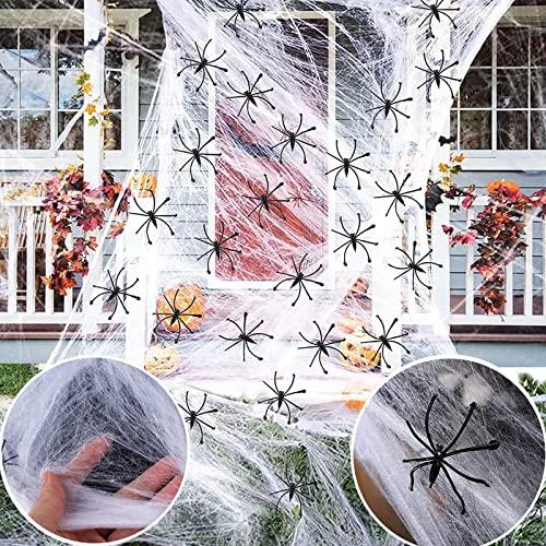 SIMEIXI Ragnatela di Halloween con Ragni, Decorazione Spettrale per Feste a Tema