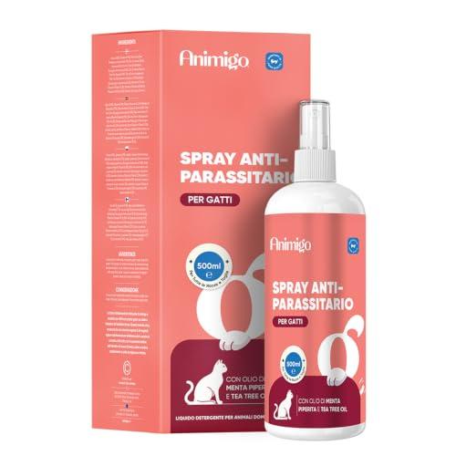 Spray detergente antiparassitario per gatti Animigo – Cura naturale del pelo con olio di Tea Tree e menta – Spray lenitivo per la pelle che prude – Vegetale, per tutte le razze – 500ml