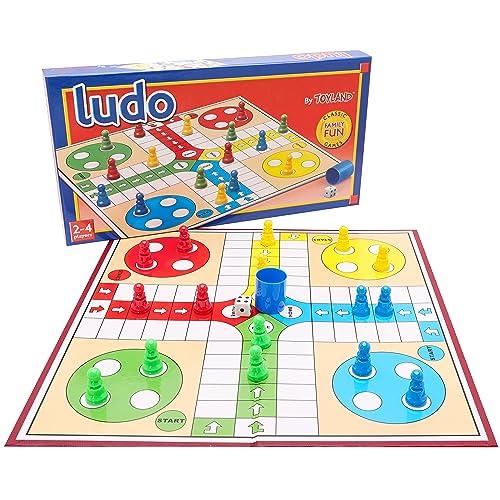 Toyland® Gioco Ludo da 20 pezzi con tavola pieghevole e scatola portaoggetti - Giochi da tavolo tradizionali per famiglie - Età 3+