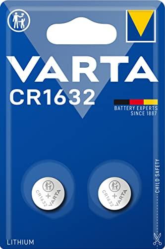VARTA CR 1632, 6632101402, Batteria Litio a Bottone, Piatta, Specialistica, 3 Volts, Diametro 16mm, Altezza 3,2mm, confezione 2 pile