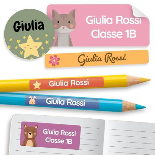Melu Kids® Set di Etichette Adesive Personalizzate Scuola Mix