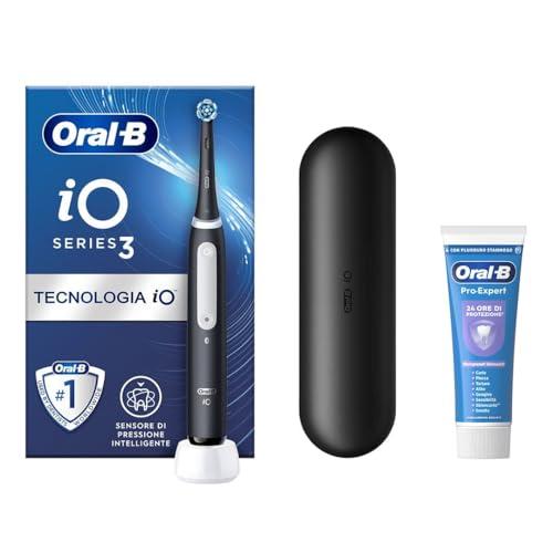 Oral-B iO 3 Nero - Spazzolino Elettrico Ricaricabile con Accessori e Dentifricio Sbiancante
