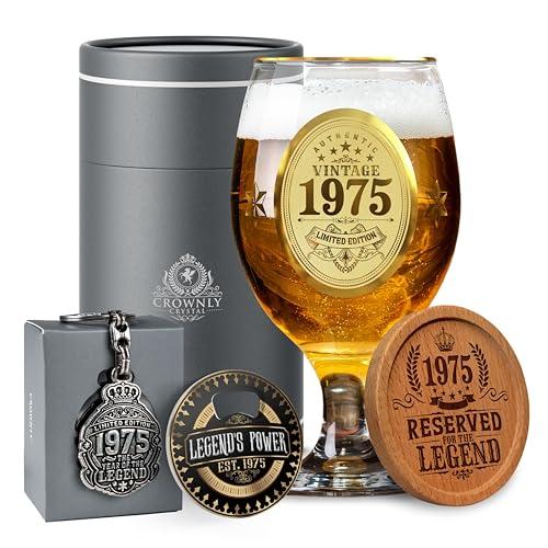 CROWNLY CRYSTAL® 1975 - Boccale da Birra 50° Anniversario con Accessori Premium