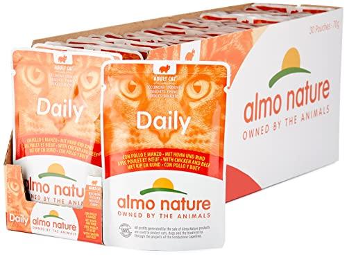 Almo Nature Daily - Cibo Umido Completo per Gatti Adulti con Pollo e Manzo - 30 Bustine da 70g