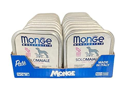 Monge Monoprotein Cibo umido per Cane solo Maiale, naturalmente senza coloranti, conservanti e zuccheri aggiunti. Confezione da 24 vaschette (1 = 150gr.)