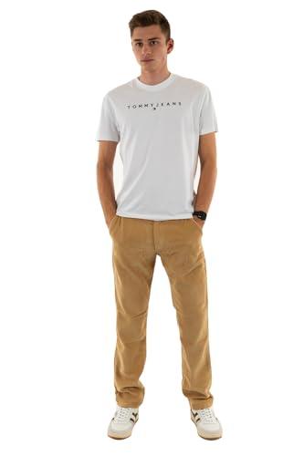 Tommy Jeans Uomo T-Shirt Maniche Corte Linear Logo Cotone, Bianco (White), L