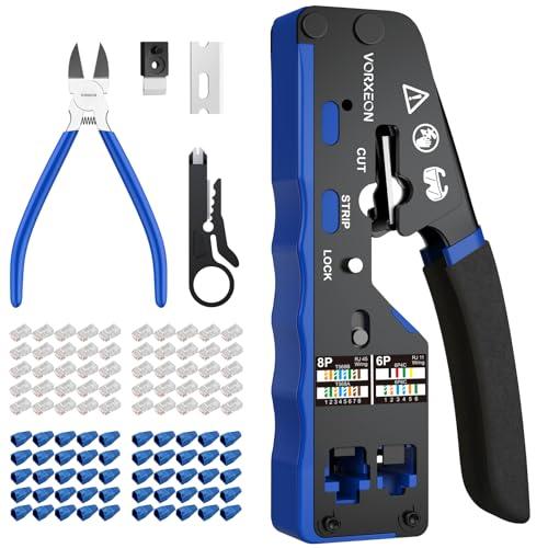 Kit Crimpatrice RJ45 Professionale VORXEON con Connettori e Accessori