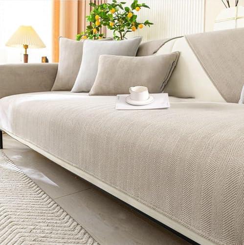 Copridivano in morbida ciniglia, antiscivolo, lavabile e adatto agli animali domestici, si adatta a più stili, colori moderni per l'arredamento della casa (beige latte (A), 70 x 150 cm