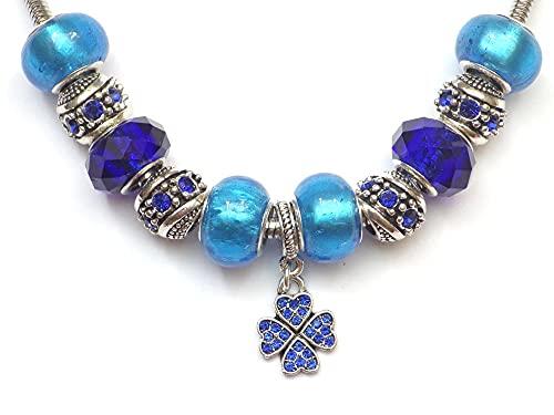 Collana Thurcolas Manhattan Trifoglio Blu in Acciaio Inox