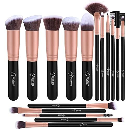 BESTOPE Set di 16 Pennelli per il Make-up Professionali per il Trucco, Eyeliner, Ombretto, Sopracciglia, Fondotinta Liquido, Oro Rosa