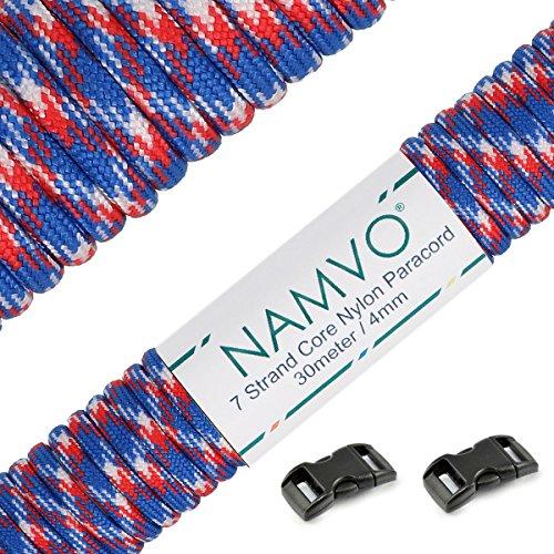 Namvo Paracord 550 Mil Spec Tipo III - 100ft (30m) Rosso, Bianco e Blu