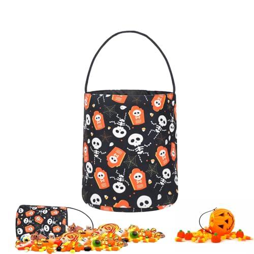 SULOLI Borsa per Dolcetto o Scherzetto di Halloween con Teschio, Riutilizzabile, Nera