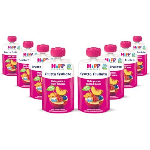 HiPP Frutta Frullata Bio Mela, Pesca e Frutti di Bosco - 8x90g