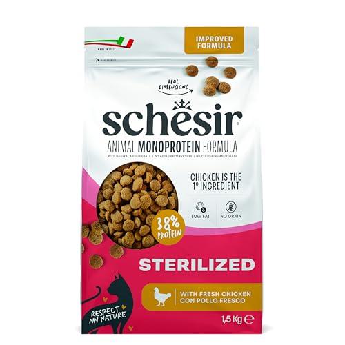 Schesir Animal Monoprotein Sterilized Pollo, Croccantini per Gatti Adulti Sterilizzati, Alimento Secco Monoproteico, Vitamine Aggiunte, Senza Conservanti e Coloranti, 1,5 kg