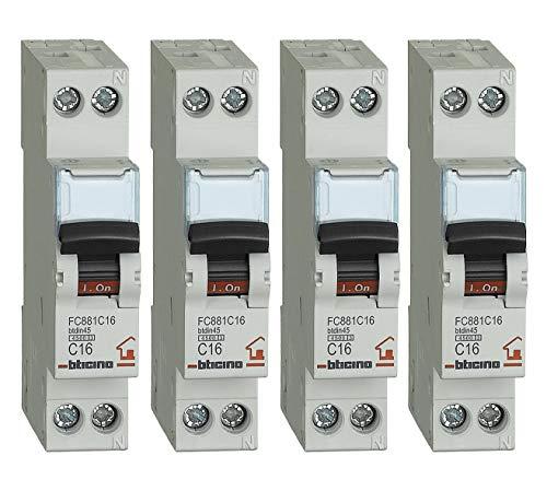 Kit 4 Interruttori Magnetotermici Bticino 16A, 1P+N, 4.5kA