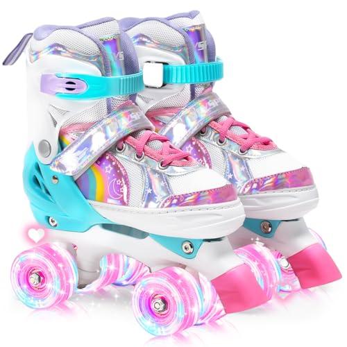 OLYSPM Pattini a Rotelle Regolabili con 4 Ruote Luminose per Bambini (Rosa)