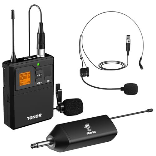 TONOR Microfono Wireless UHF con Microfono ad Archetto/Lavalier