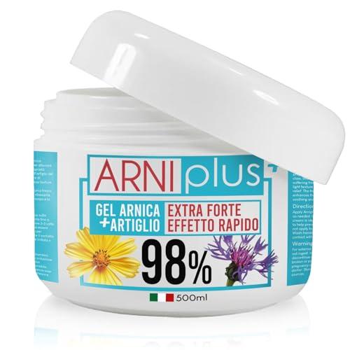 Arniplus+ Arnica per cavalli uso umano, Gel extra forte 98%, assorbimento rapido, non unge, Arnica montana + Artiglio del diavolo, 500ML, made in italy