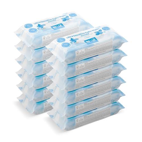 by Amazon 720 Salviettine Umidificate Ultra Sensitive per Neonati, 100% Fibre Vegetali, 99% Acqua, Senza Profumazione, 12 Confezioni da 60, (in Precedenza un Marchio Mama Bear, Stesso Prodotto)