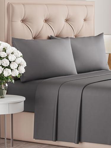 Set Lenzuola Matrimoniali King Size 4 Pezzi Grigio Scuro