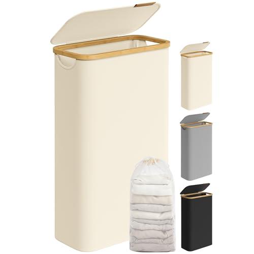 SONGMICS Cesto Portabiancheria Salvaspazio 65L con Coperchio Bianco Crema